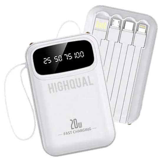 하이퀄 일체형 케이블 보조배터리, HQL21-21, 고속충전, PD 20W, 20000mAh, 화이트, 1개