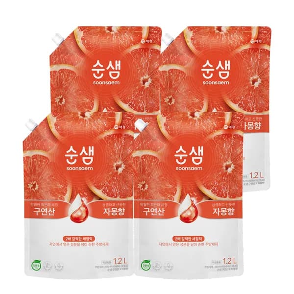 순샘 구연산 자몽 세제 1.6L 4개 14,900원