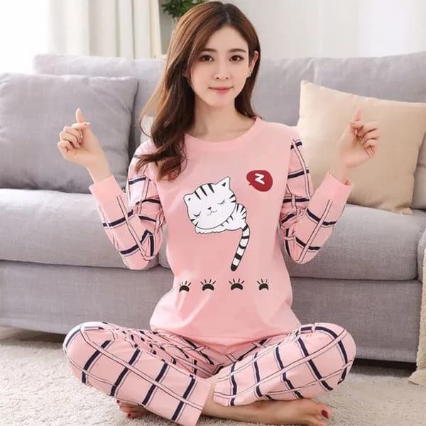 긴팔 파자마 세트 6종 모음, 낮잠 고양이 면 잠옷