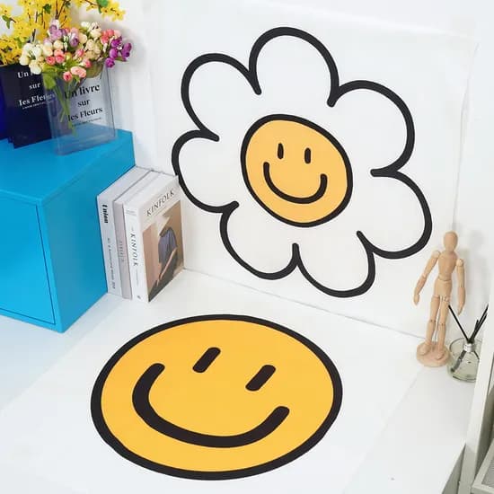 패브릭 포스터, 스마일 1개 + 플라워 1개, 70x70cm, 2개