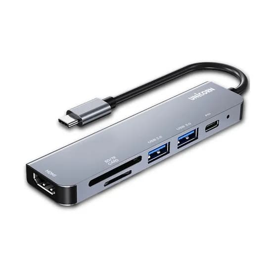 유니콘 USB 3.1 C타입 6in1 USB 멀티허브 TH-601C, HDMI 미러링, PD100W충전, 그레이, 1개