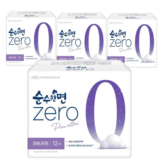 깨끗한나라 순수한면 ZERO 오버나이트 12개입 4팩
