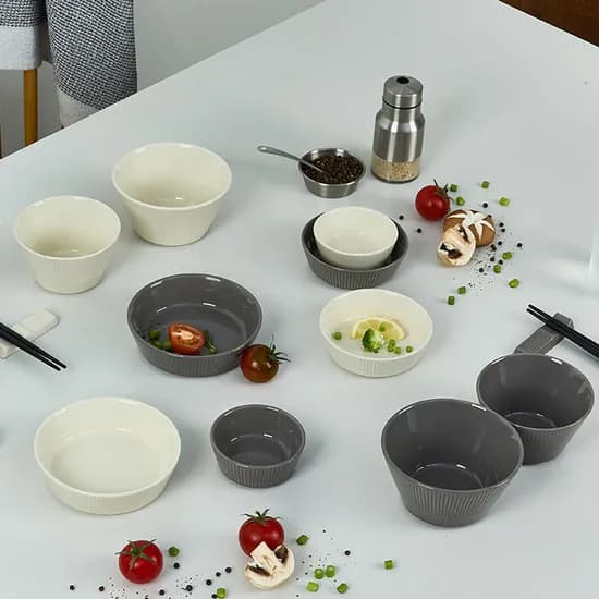비스카 마이키친 페페 도자기 홈세트, 크림화이트+다크그레이, 1세트, 14P