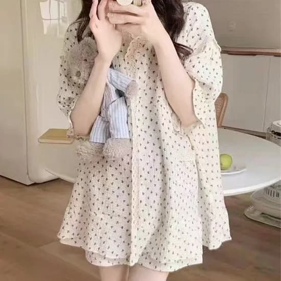 쉬블림로브 여성 홈웨어 플라워 꽃 패턴 상하의 잠옷 세트, 랑디 GWD0241, 원컬러, FREE, 1세트