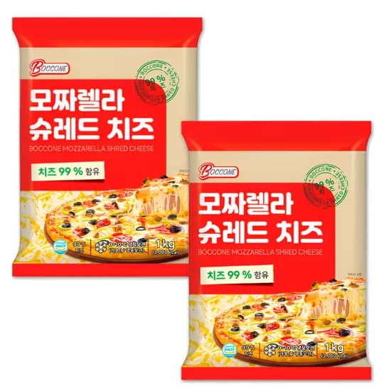 보꼬네 모짜렐라 슈레드 치즈, 1kg, 2개
