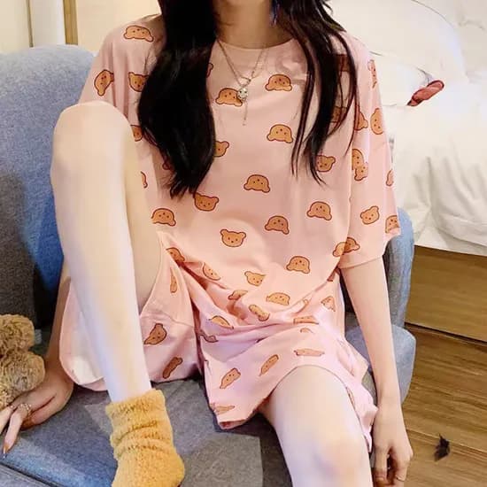 쉬블림로브 여성 홈웨어 캐릭터 반팔 반바지 세트, 느와르 GWD0515, FREE, 1세트