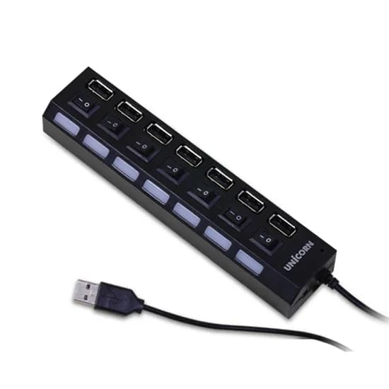 유니콘 7포트 USB 2.0 허브 XH-800A, 블랙, 1개