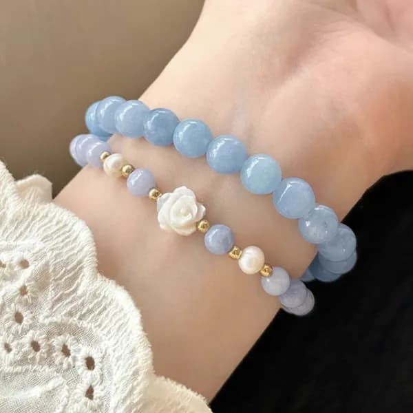마린블루 크리스탈 비즈 팔찌 블루 6.5mm 8mm 1개 6,290원