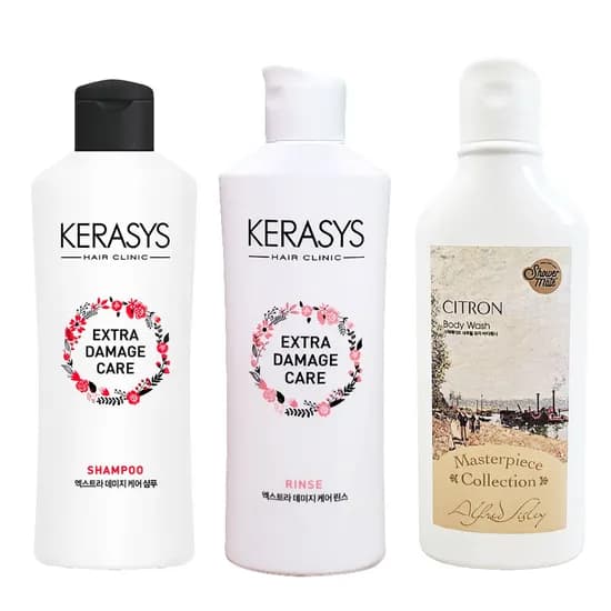 케라시스 엑스트라 데미지 케어 샴푸 세트, 180ml, 1개 + 린스, 180ml, 1개 + 바디워시, 180ml, 1개 + 샤워볼
