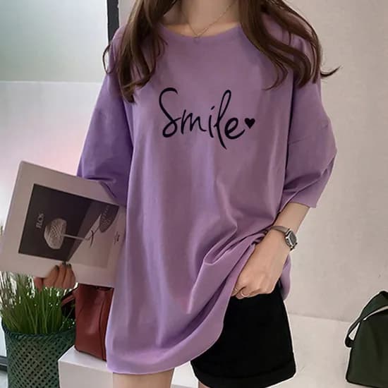 오버핏 라운드 티셔츠 스마일 퍼플 1개