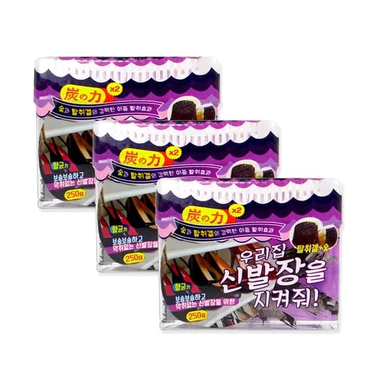 우리집 신발장을 지켜줘 신발장용 탈취겔 숯 250g 3개