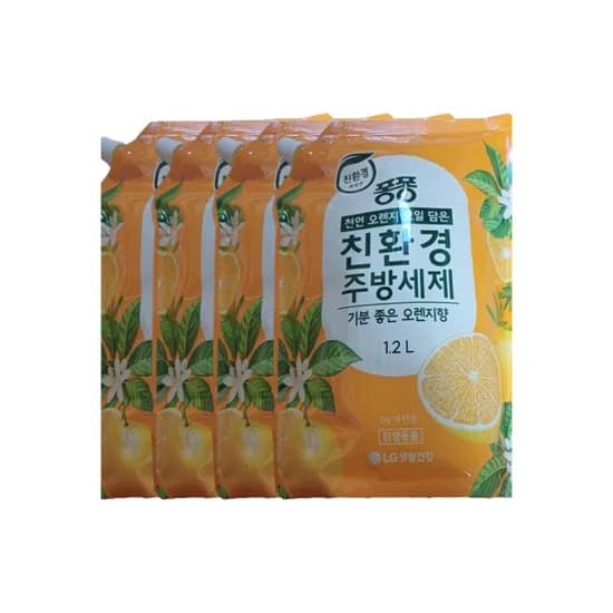 LG생활건강 퐁퐁 친환경 주방세제 리필형, 오렌지, 1.2L, 4개