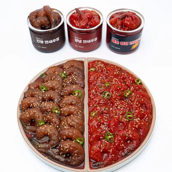 훈훈수산 깐새우장 간장 300g 1통 양념 300g 1통 매운 300g 1통 3통