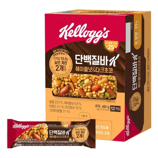 켈로그 프로틴바 헤이즐넛&다크초코 40g 12개