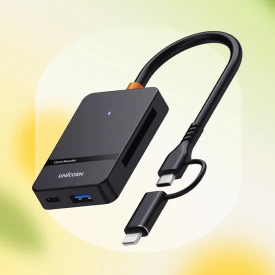 유니콘 USB 6in1 통합 멀티카드리더기, XC-7000M, Type-C&8핀 듀얼컨넥터, 블랙, 1개