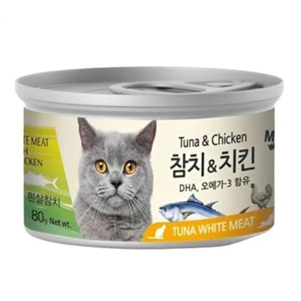 미우와우 고양이 습식 사료 흰살 참치 치킨 80g 24개