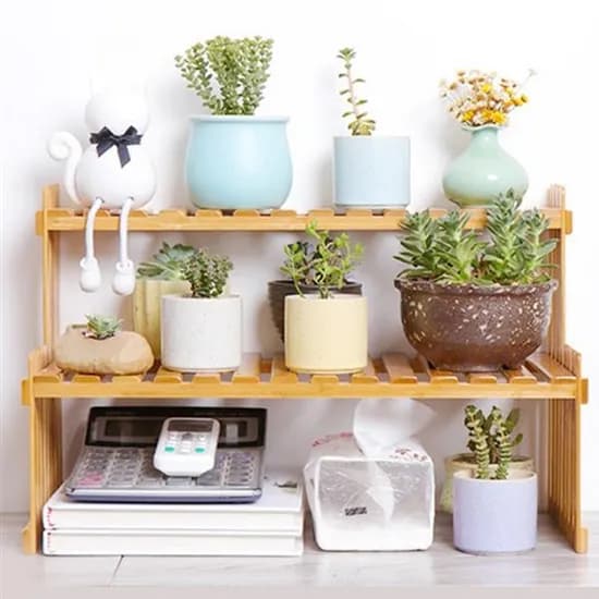 홈플랜트 대나무 화분진열대 2단 내추럴 57cm 1개