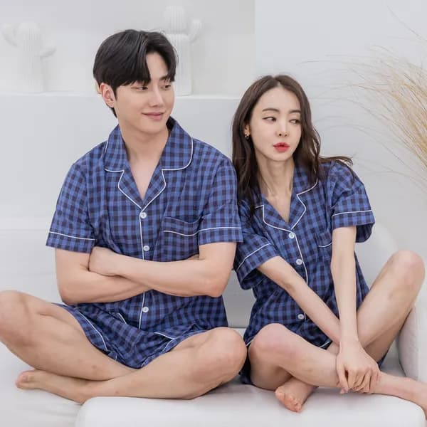 에이원 남성 여성용 잔체크 반팔 상하세트 잠옷 남성 블루 FREE 12,900원