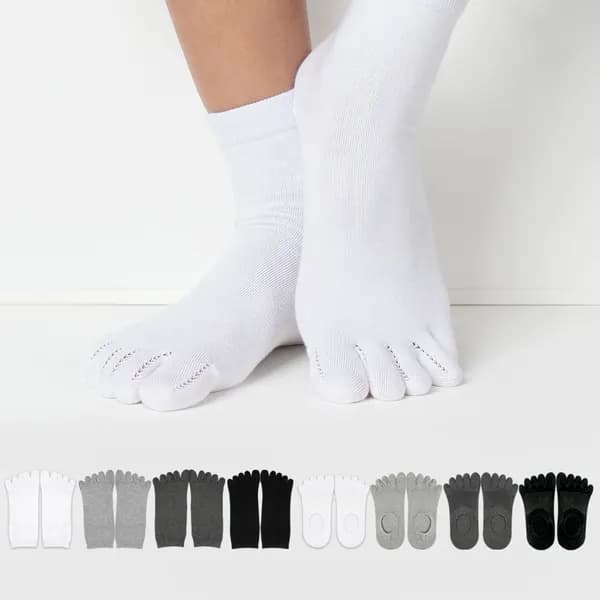 노디자인 통풍 발가락 양말 세트 무지 중목 S(230-255mm) 블랙 5켤레