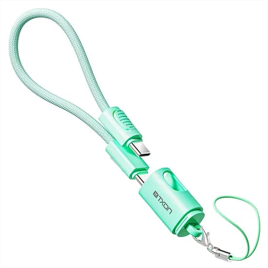 티엑스온 휴대용 고리형 C타입-C타입 키링 손목 스트랩 충전 숏케이블, 30cm, 민트, 1개