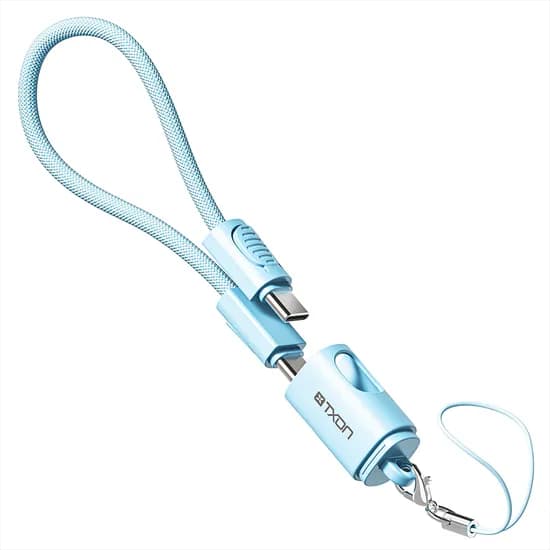 티엑스온 휴대용 고리형 C타입-C타입 키링 손목 스트랩 충전 숏케이블, 30cm, 블루, 1개