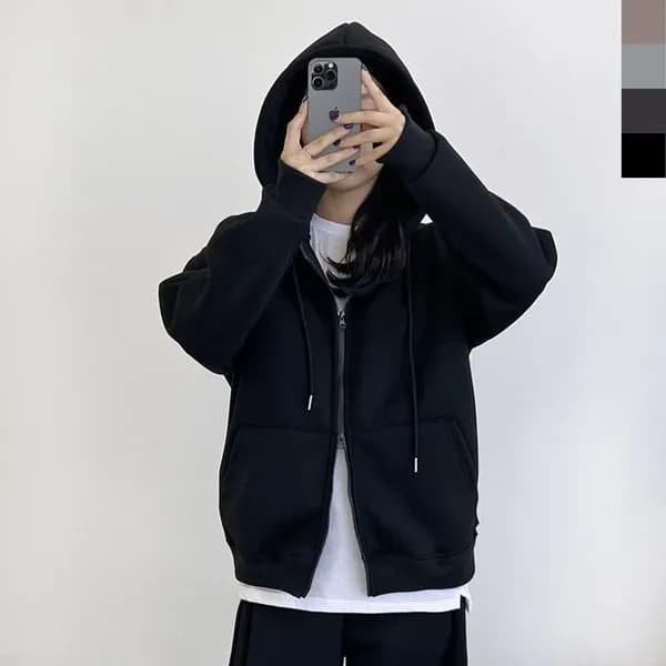 여자 빅사이즈 커플 겨울 오버핏 투웨이 기모 후드 집업 GBB HF770W 블랙 F