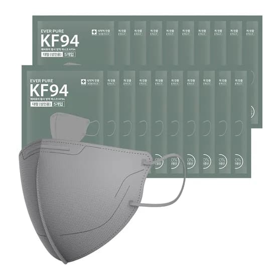 에버퓨어 KF94 새부리형 황사방역마스크 그레이 대형 100매