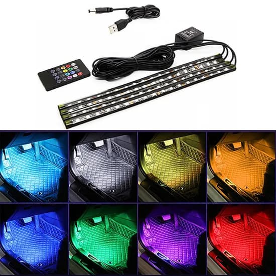 우리파파 자동차 USB 풋등, 소리반응 RGB LED바, USB, 9LED, 1개