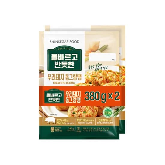 신세계푸드 올바르고 반듯한 우리 돼지 동그랑땡 380g 2팩