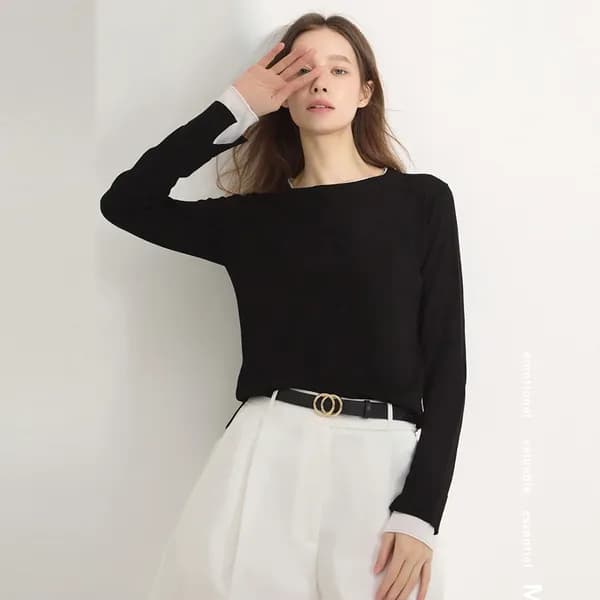 COZYLOOK 여성 레이어드 간절기 니트 블랙