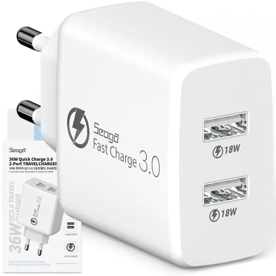 서가 36W 퀵차지 QC3.0 2포트 멀티 고속충전기 화이트 1개