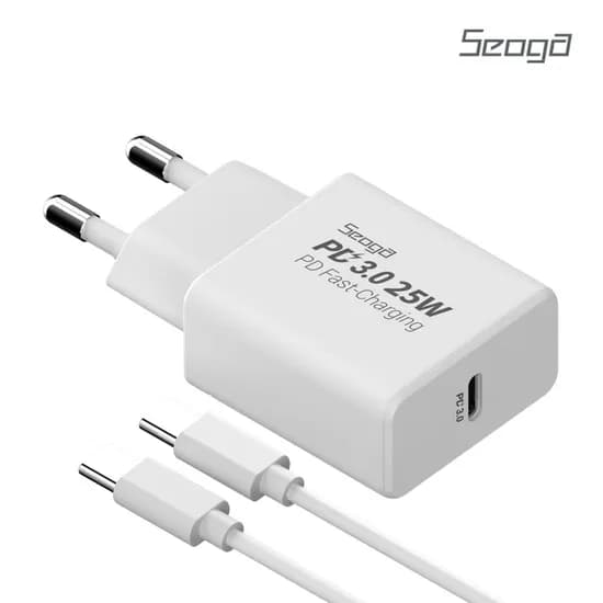 서가 PD 25W PPS 타입 C 초고속 충전기+ CtoC 케이블 1.5M 세트, 화이트, 1개