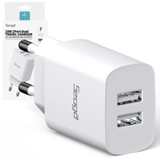 2포트 듀얼 10W USB 충전기, 10W 2포트 듀얼 USB 충전기(1개입), 화이트