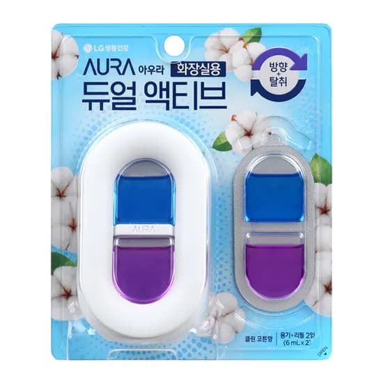 아우라 듀얼액티브 화장실 방향제 클린 코튼향 6ml 2개입 1세트