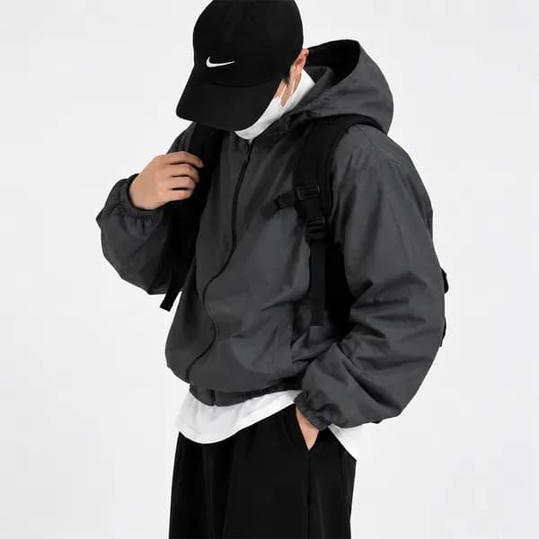 패션큐브 오버핏 바람막이 자켓 블랙 L