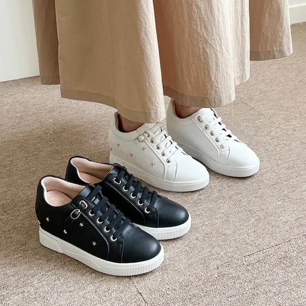 키높이 웨지 소가죽 스니커즈 블랙 240mm