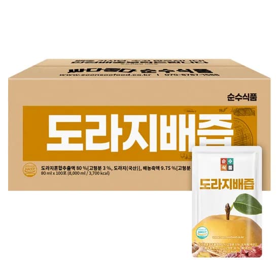 순수식품 도라지배즙 80ml 100포 1박스