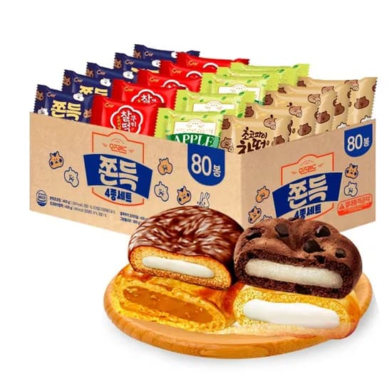 청우 쫀득 4종세트, 쫀득초코칩 20g 20봉 + 초코파이 찰떡 21.5g 20봉 + 찰떡쿠키 오리지널 21.5g 20봉 + 그랑쉘 사과 19.5g 20봉, 1세트