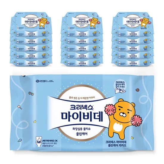 크리넥스 마이비데 클린케어 화장실용 물티슈 리필형 40매 16팩