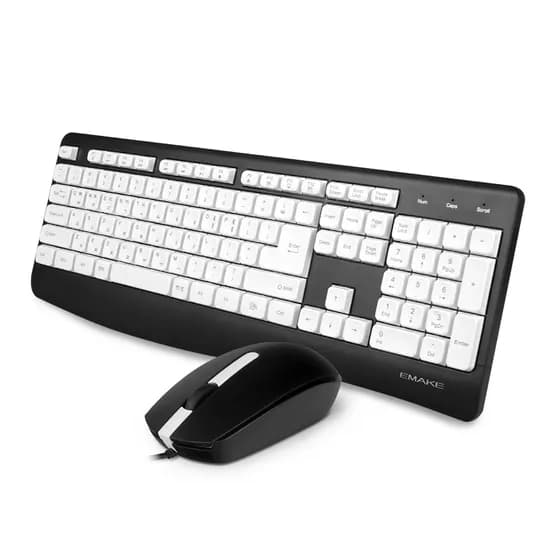 EMAKE 저소음 유선 키보드 마우스 세트, KM C1, 투톤블랙화이트, 일반형, 1개