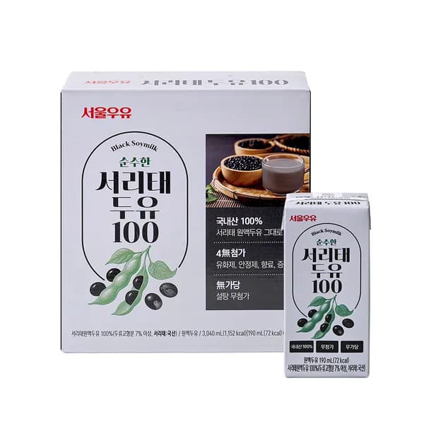 서울우유 순수한 국산콩 서리태 두유 190ml 16개