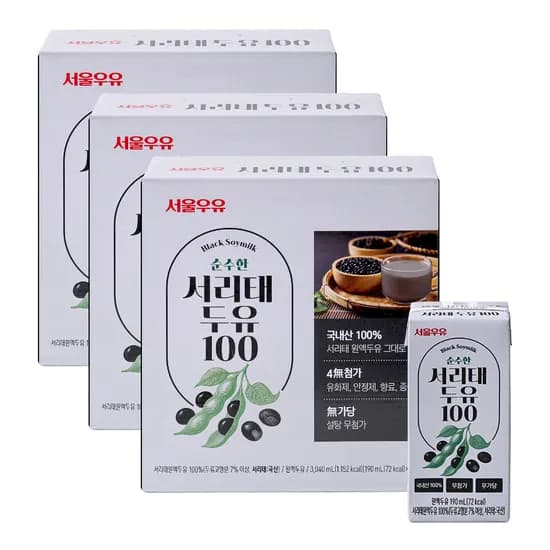 서울우유 순수한 국산콩 서리태 두유 100 190ml 48개