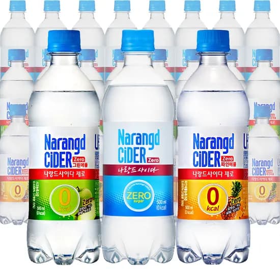 동아 나랑드사이다 제로, 플레인 + 그린애플 + 파인애플, 500ml, 24개