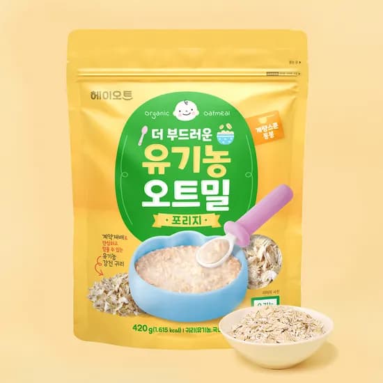 헤이오트 더 부드러운 국내산 유기농 오트밀 얇게 누른 포리지 420g 1개