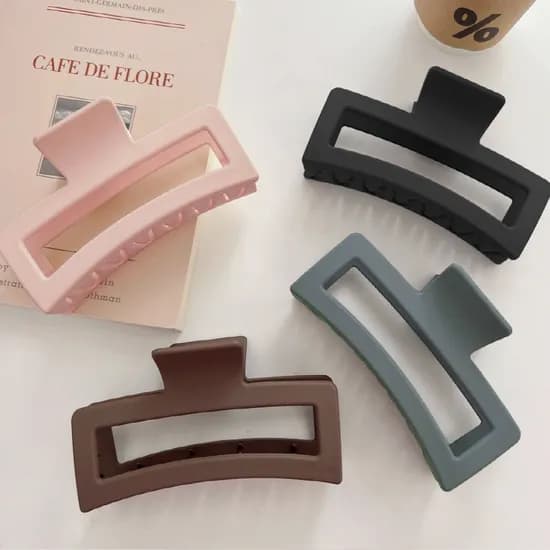 13cm 매트 스퀘어 헤어 집게핀, 블랙, 2개