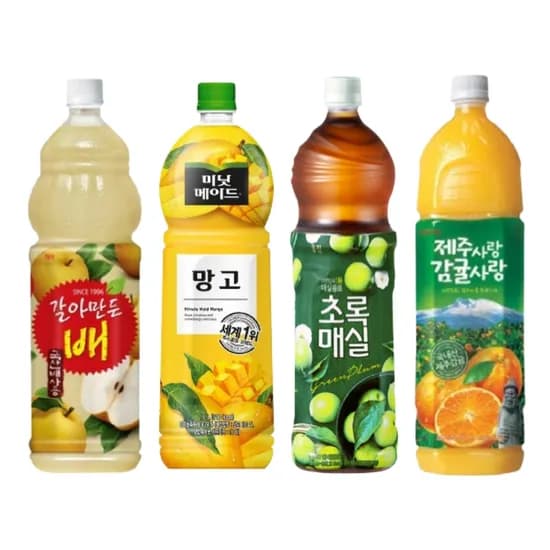 웅진 과일음료 4종 혼합세트 갈아만든배 제주감귤 매실 망고 1.5L 4개