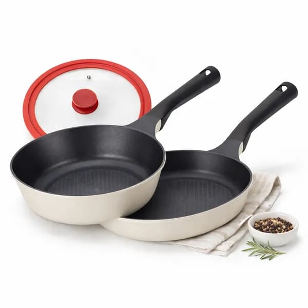 PN풍년 마레 카놀리 IH 후라이팬 세트 밀크 28cm 프라이팬+28cm 궁중팬+실리콘 뚜껑 레드 3개