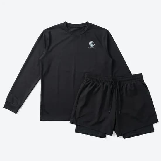 로드웰 선셋비치 남녀공용 래쉬가드 상하의 세트, 블랙, M, 1개