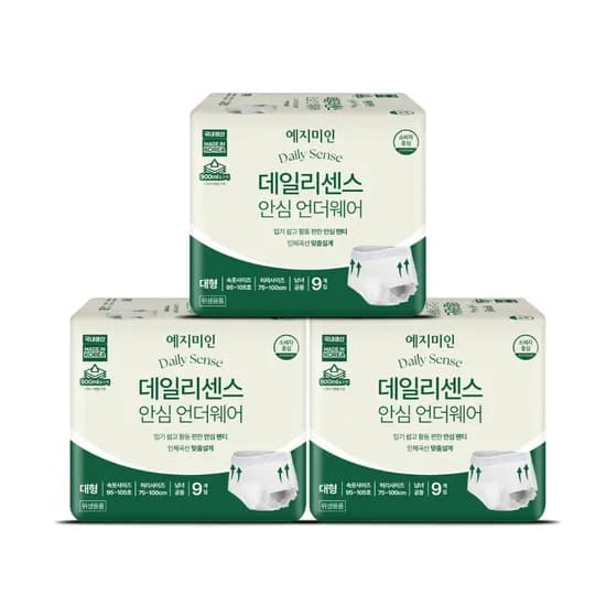 예지미인 데일리센스 요실금 기저귀 팬티형 대형 9개입 3팩