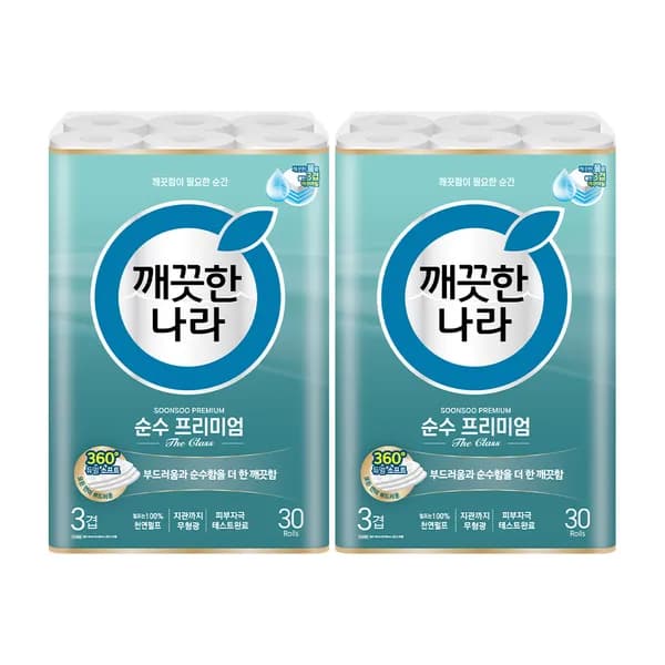 깨끗한 나라 순수 프리미엄 더 클래스 3겹 30m 30롤 2팩